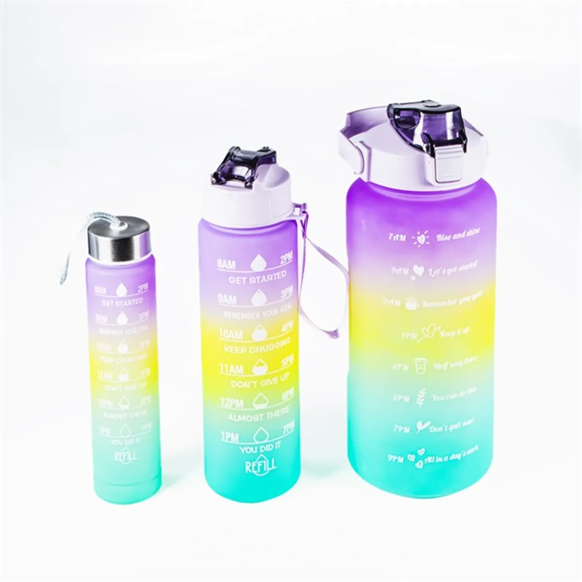 TOO KT-399 3in1 kulacs, 2.000ml+900ml+280ml-es színátmenetes motivációs kulacs idézetekkel és időskálával #1