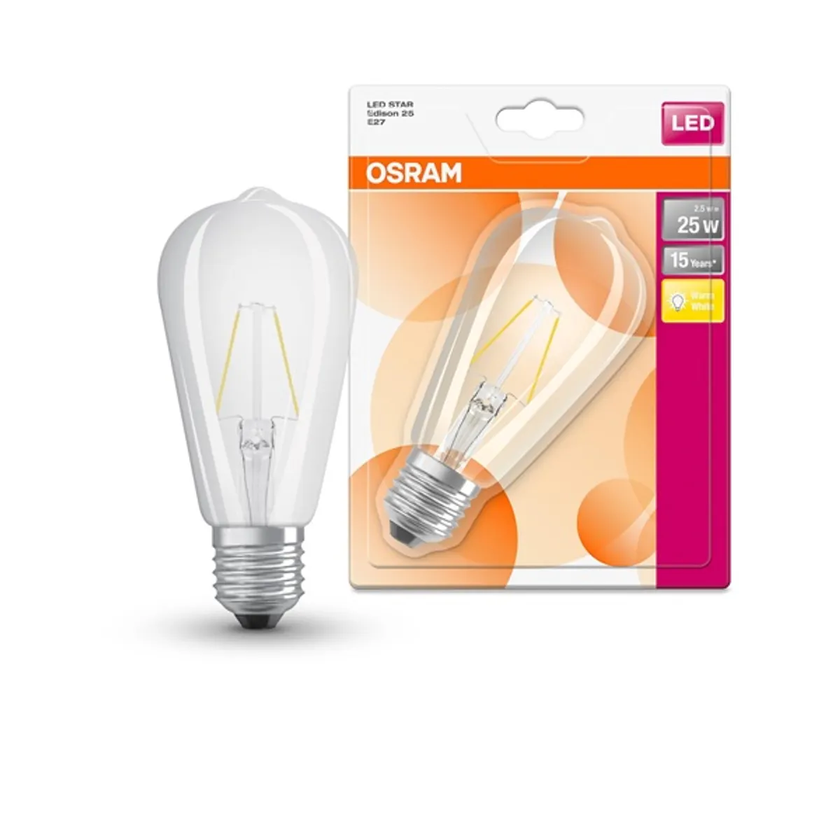 Osram Star átlátszó üveg búra/2,5W/250lm/2700K/E27 LED Edison körte izzó #2