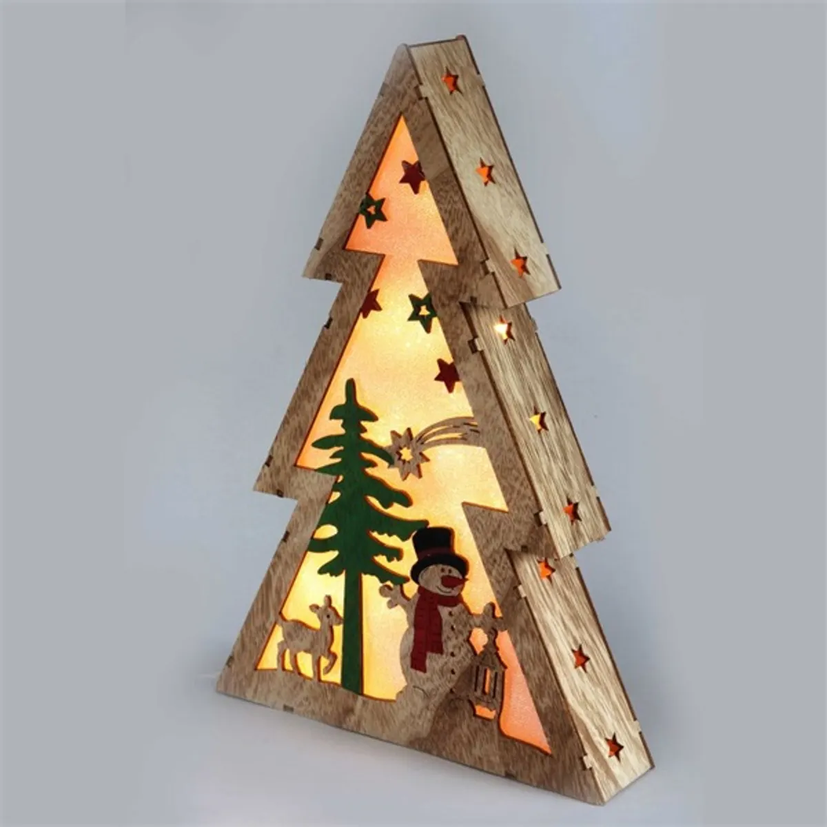 Iris Fenyőfa alakú hóember mintás/20x29,5x4,5cm/meleg fehér LED-es fa fénydekoráció #2