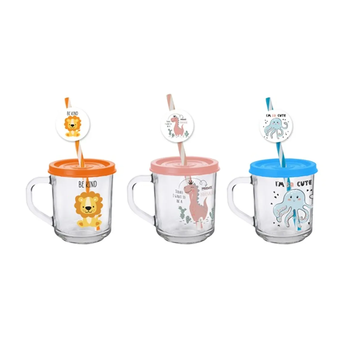 IRIS mintás üveg bögre szívószállal 246ml, oroszlán, dinoszaurusz vagy polip mintával 131567-000 #1