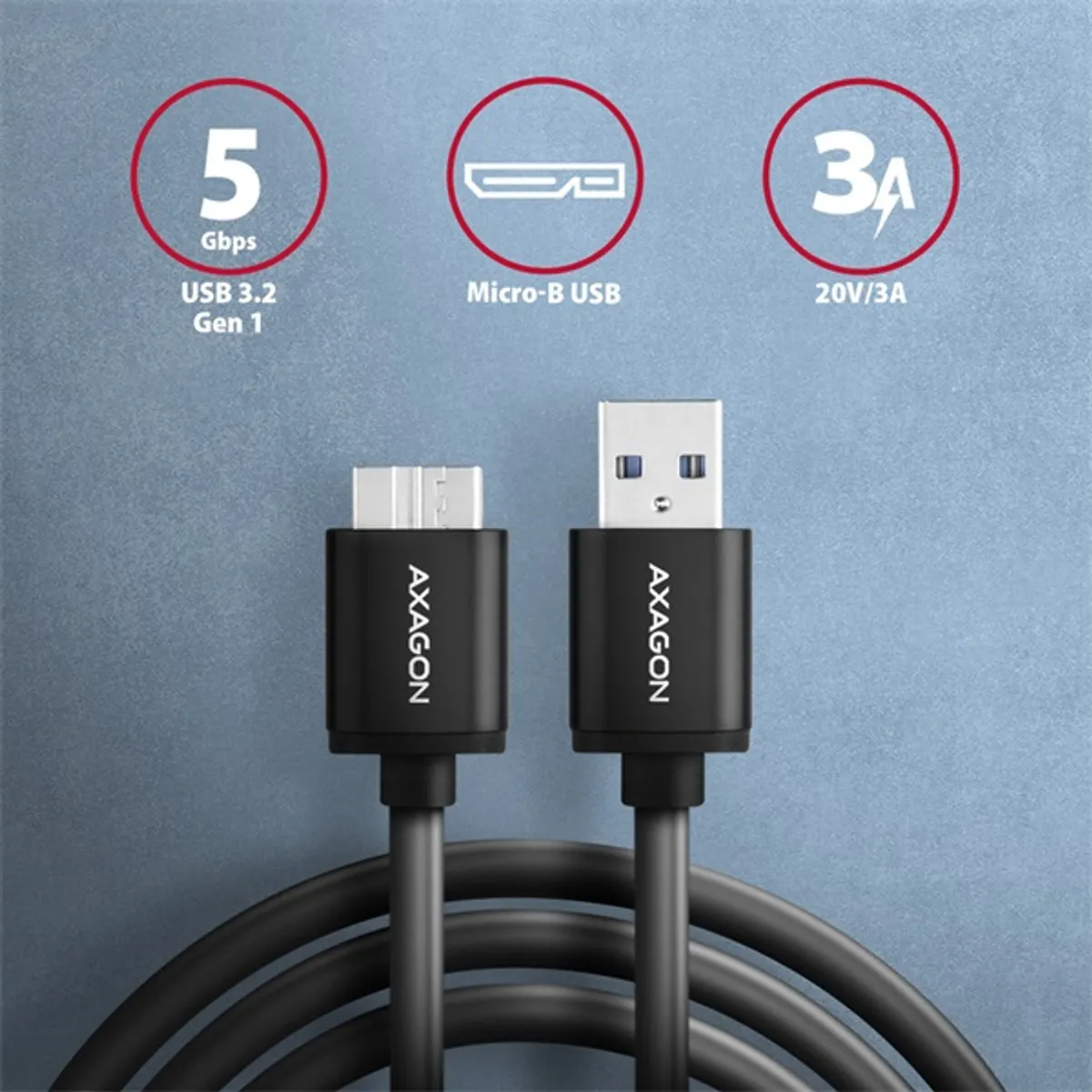 Axagon BUMM3-AM10AB micro USB 3.2 Gen 1 B - USB A 1 m fekete kábel #2