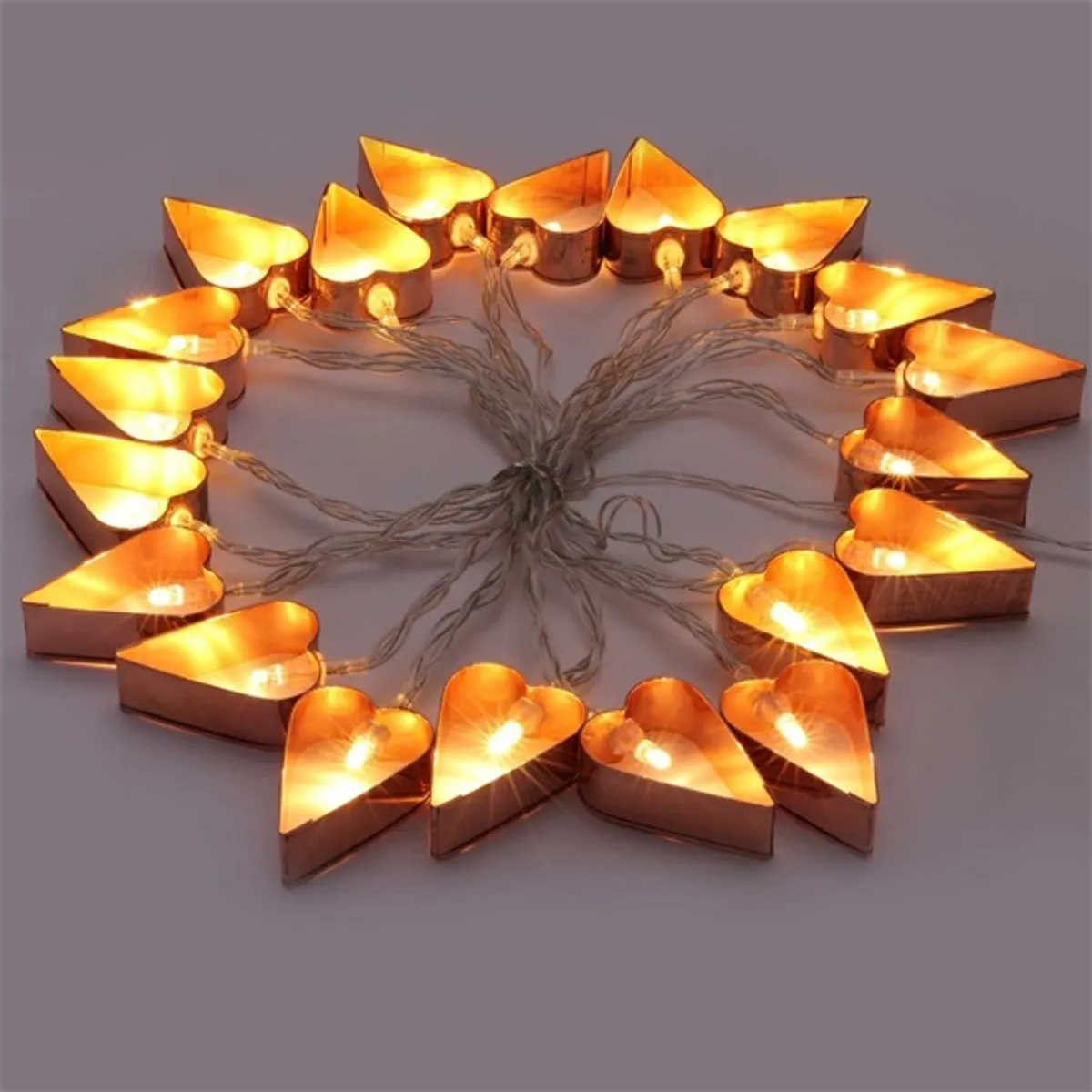 Szív alakú fém/4m/meleg fehér/20db LED-es/3xAA elemes fényfüzér, fénydekoráció #3