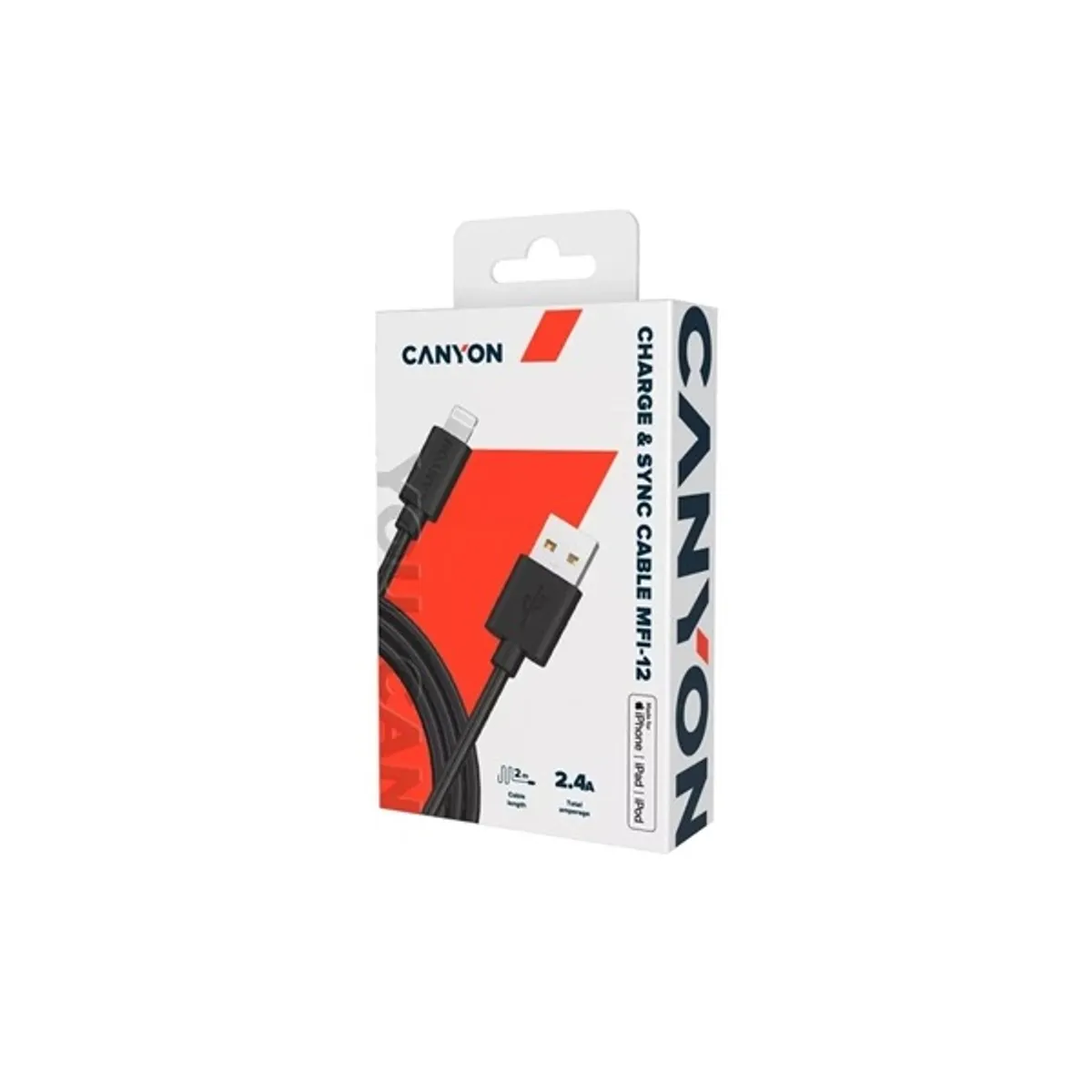 Canyon MFI-12 Charge&Sync Lightning -> USB 2.0 A M/M adatkábel 2m fekete #2