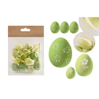 IRIS dekor műanyag tojás x12 zöld virágos/csíkos 3x4cm