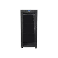 Lanberg FF01-6827-12BL 19" 27U SZÉL:600mm MÉLY:800mm MAG:1431mm lapraszerelt LCD üvegajtós fekete rack szekrény