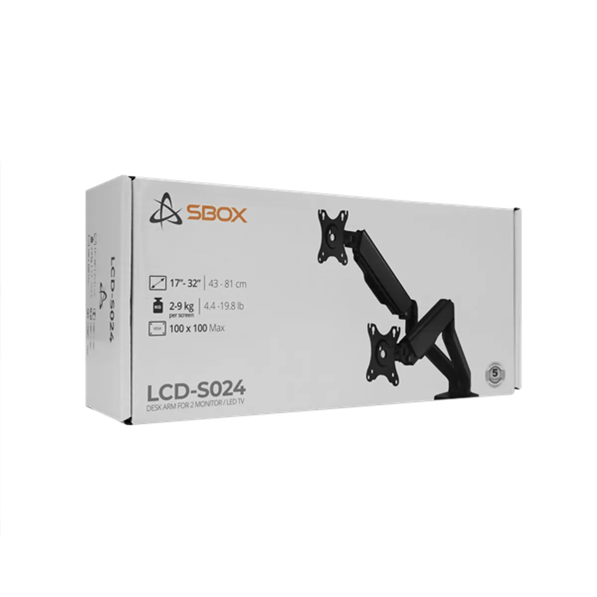 Sbox LCD-S024-2 17"-32" dönthető, forgatható asztali dual monitor tartó konzol #10