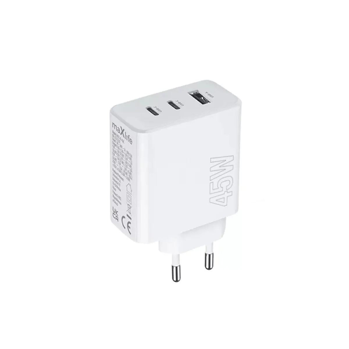 Maxlife ML081094 45W 2xType-C + USB fehér gyorstöltő adapter #3