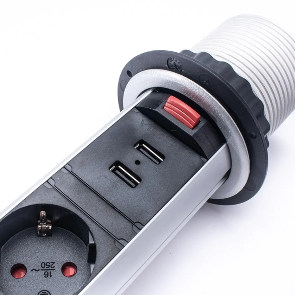 TOO PPS-307-3S IP20, 3x 2P+F, 2x USB-A, áramtalanító kapcsolóval, ezüst asztalba süllyeszthető elosztó #6