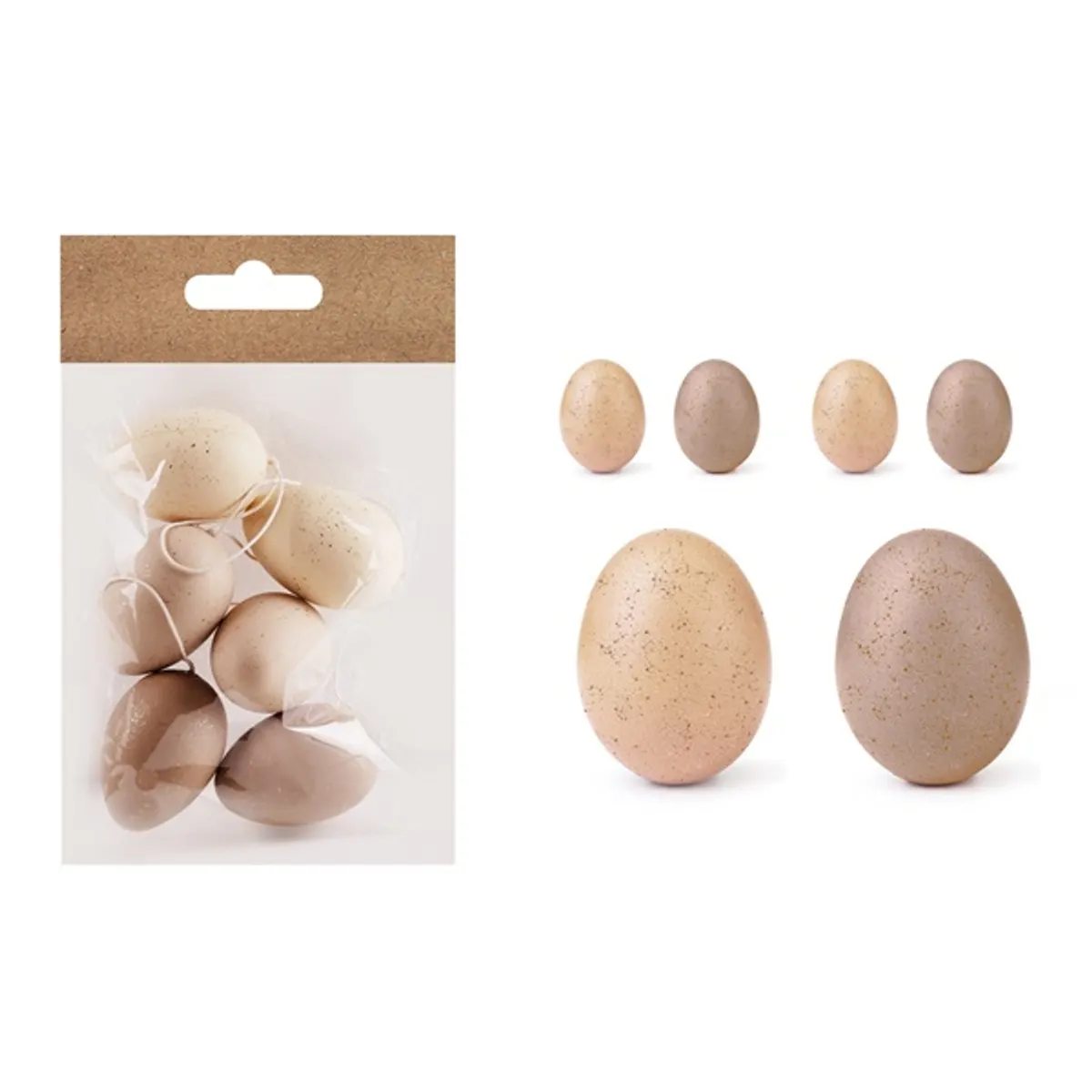 IRIS dekor műanyag tojás x6 natúr/krém/barna 4x6cm #1