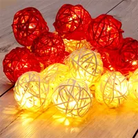 Iris Gömb alakú fonott/rattan/4m/fehér + piros/20db LED-es/3xAA elemes fényfüzér, fénydekoráció #3