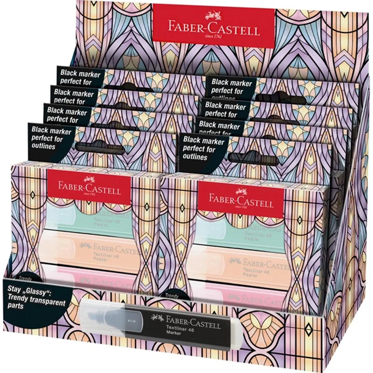 Faber-Castell Glassy 4 db-os pasztell+fekete szövegkiemelő készlet #2