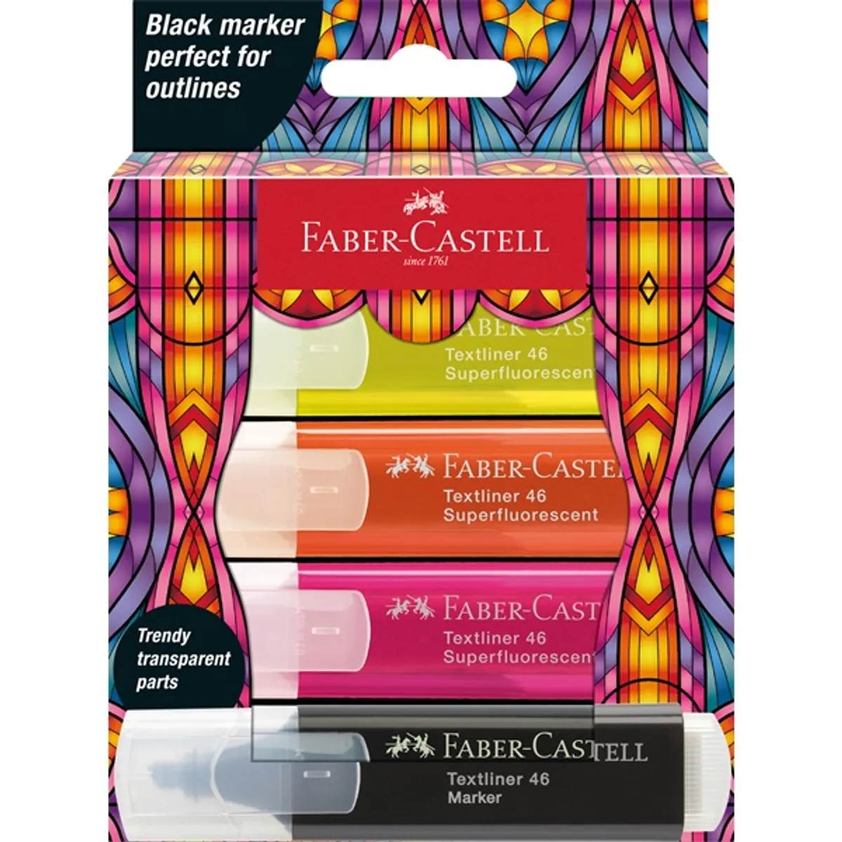 Faber-Castell Glassy 4 db-os neon+fekete szövegkiemelő készlet #1