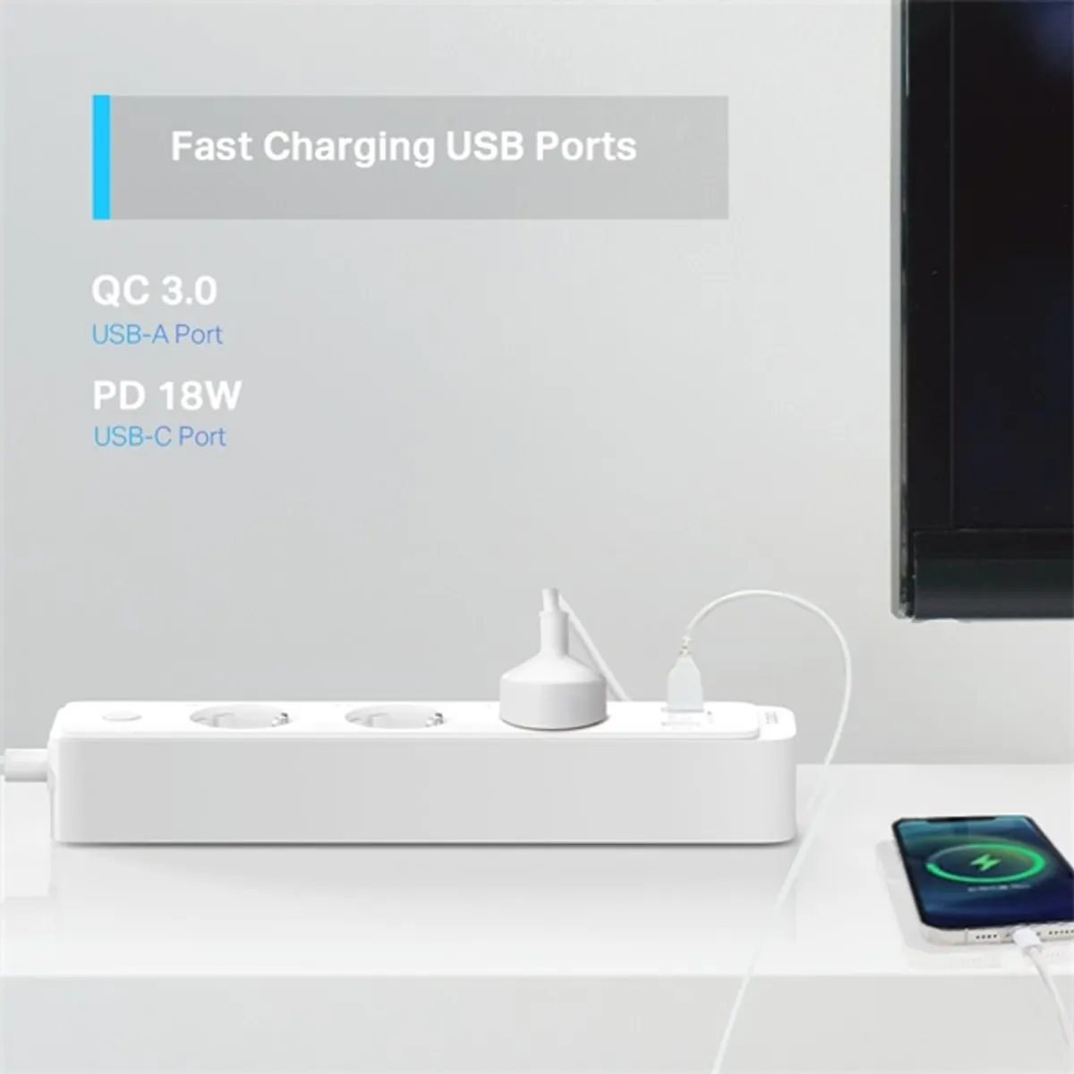 TP-Link Tapo P300 2db USB-A/1db USB-C fehér okos Wi-Fi-s túlfeszültségvédő hosszabbító #3
