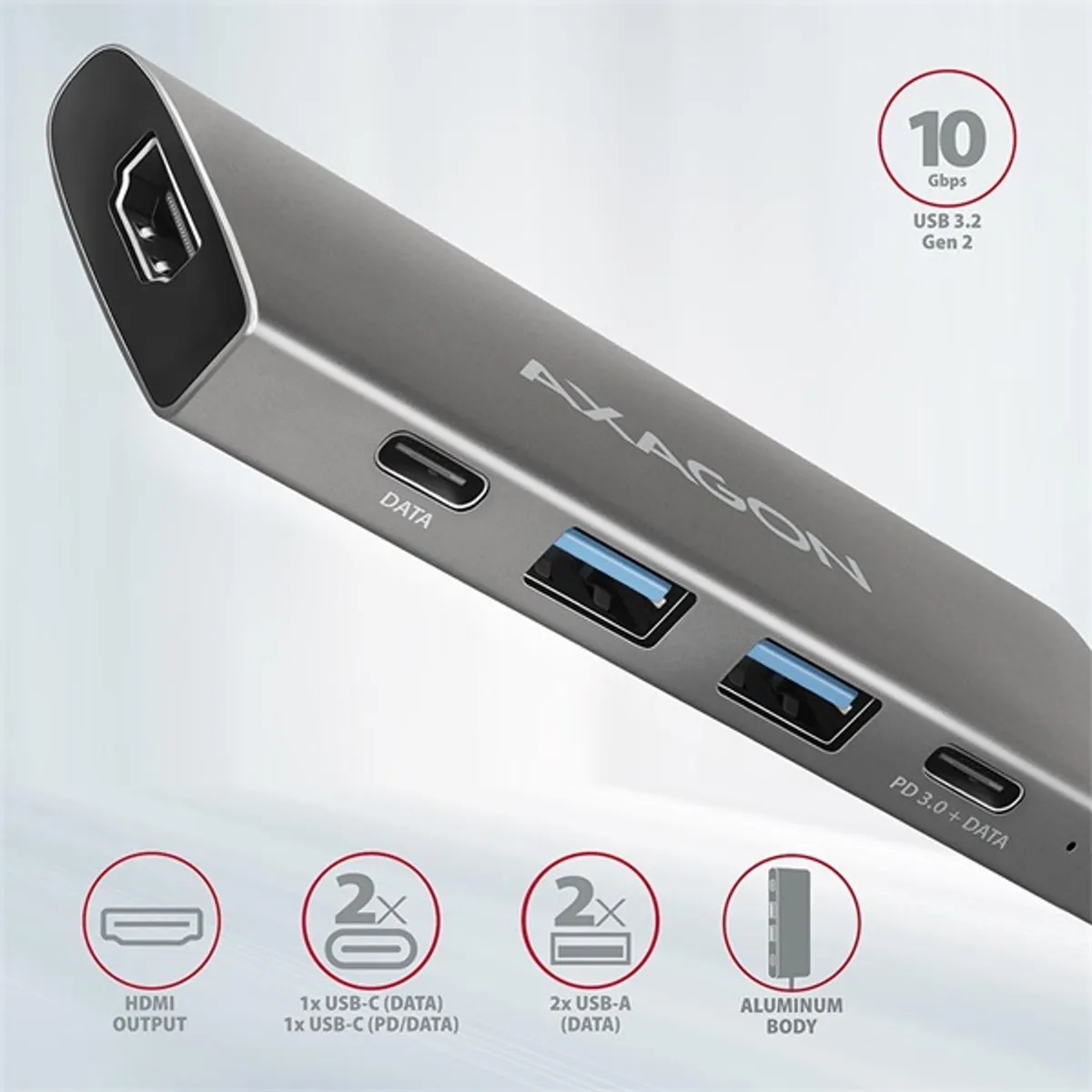 Axagon HMC-5G2 5 portos USB3.2. Gen 2 ezüstfekete HUB #3