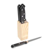 IRIS KT-602 7 részes steak-kés készlet tartóval (6 db kés + fa tároló blokk)