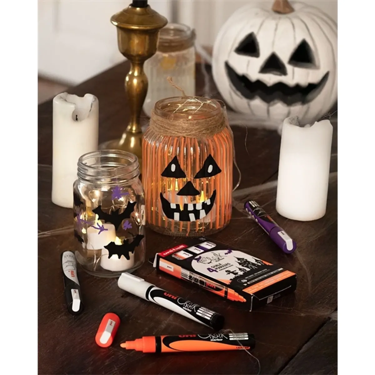 Uni Chalk NI PWE-5M Halloween 4db-os folyékony krétafilc készlet (fehér, fekete, fl narancs, lila) #2