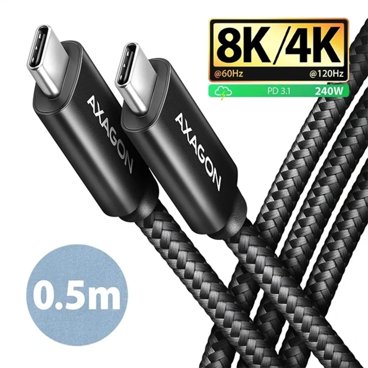 Axagon BUCM4X-CM05AB NewGEN+ 0,5m USB-C Gen 3×2 240W adat- és töltőkábel #1