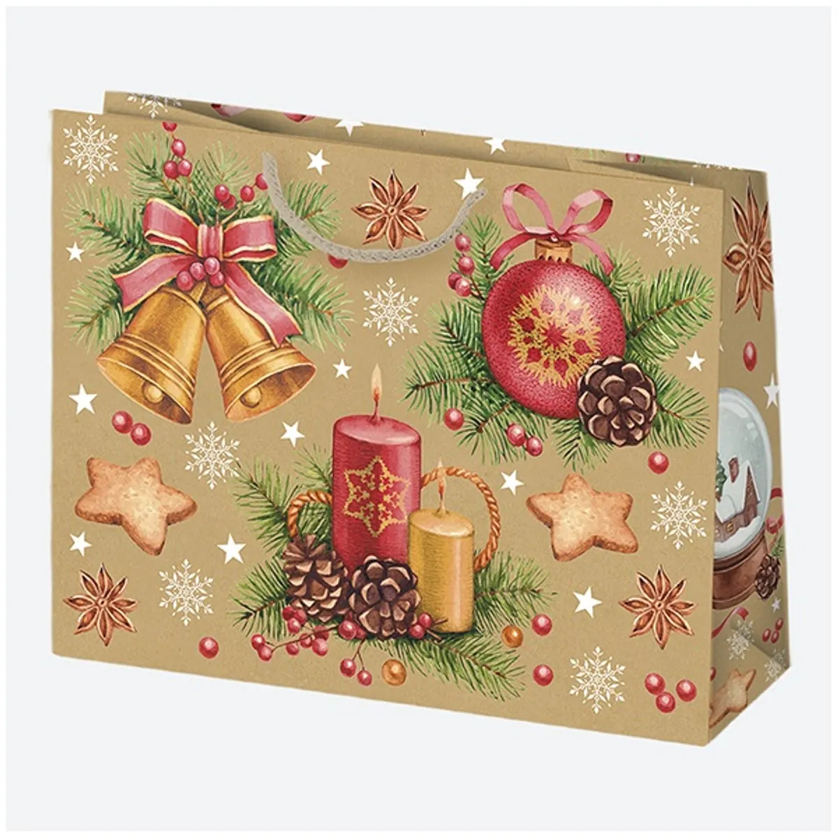 IRIS Karácsonyi EKO kraft papír ajándéktasak, 300x230x100 mm, különböző színekben és mintával #2