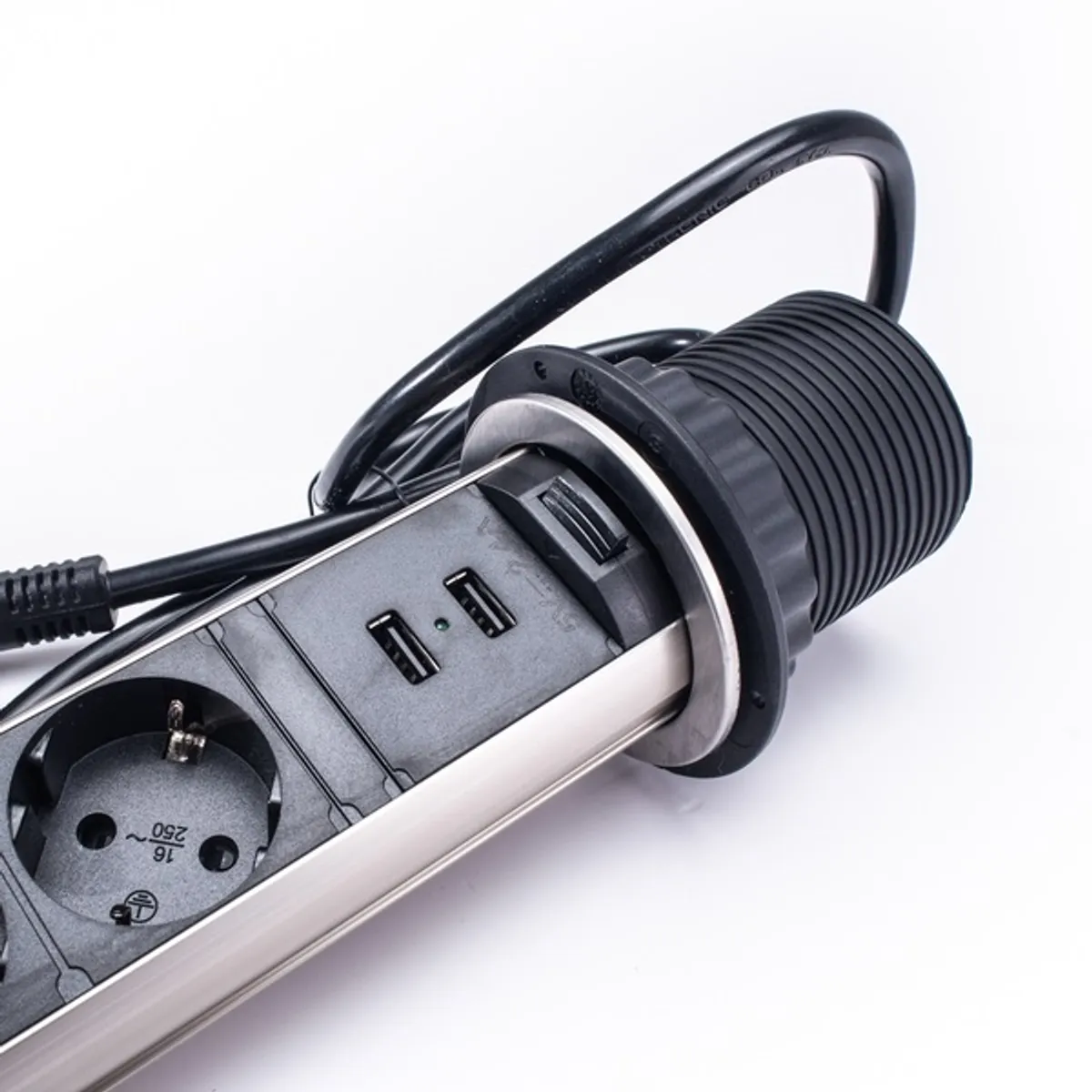 TOO PPS-306-3BR IP20, 3x 2P+F, 2x USB-A, szálcsiszolt asztalba süllyeszthető elosztó #5