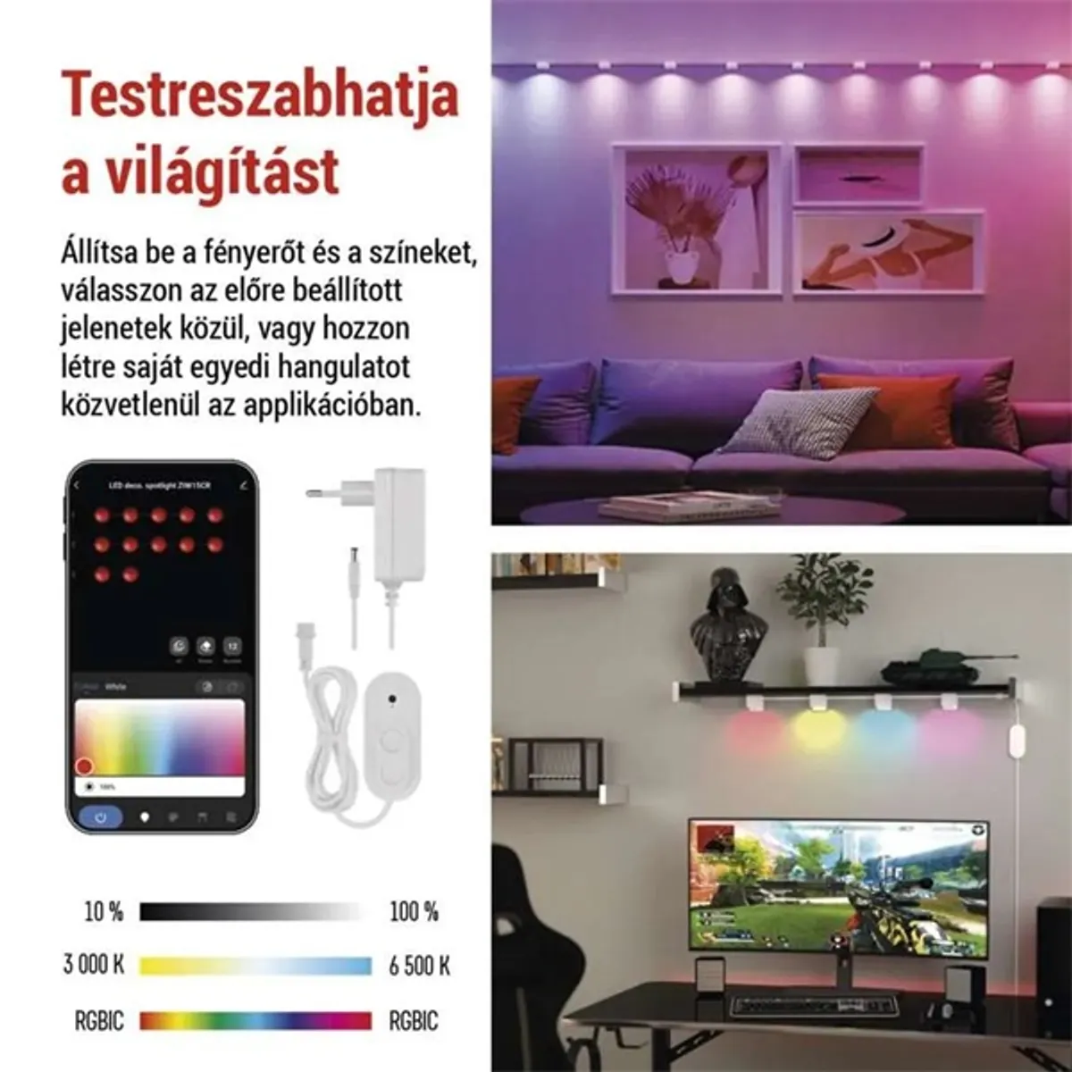 Emos GoSmart 255 cm-es lánc, 12 rész, 7 W, RGBIC+CCT, dimmelhető, WiFi LED reflektor #5