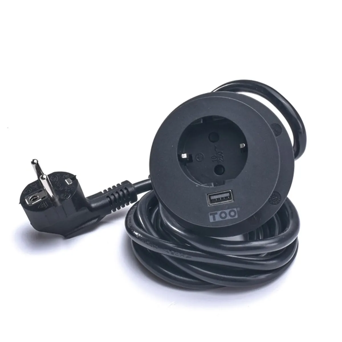 TOO GPS-201-1B IP20, 1x 2P+F, USB-A, fekete asztalba süllyeszthető elosztó #1