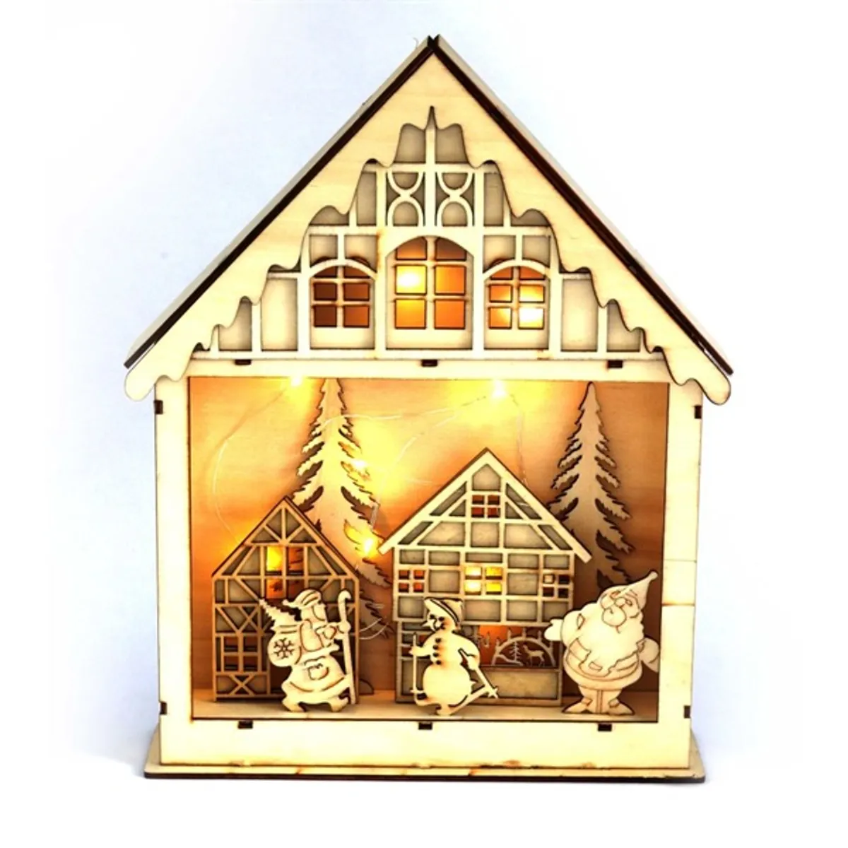 Iris Karácsonyi ház alakú 23,5x29cm/meleg fehér LED-es fa fénydekoráció #1