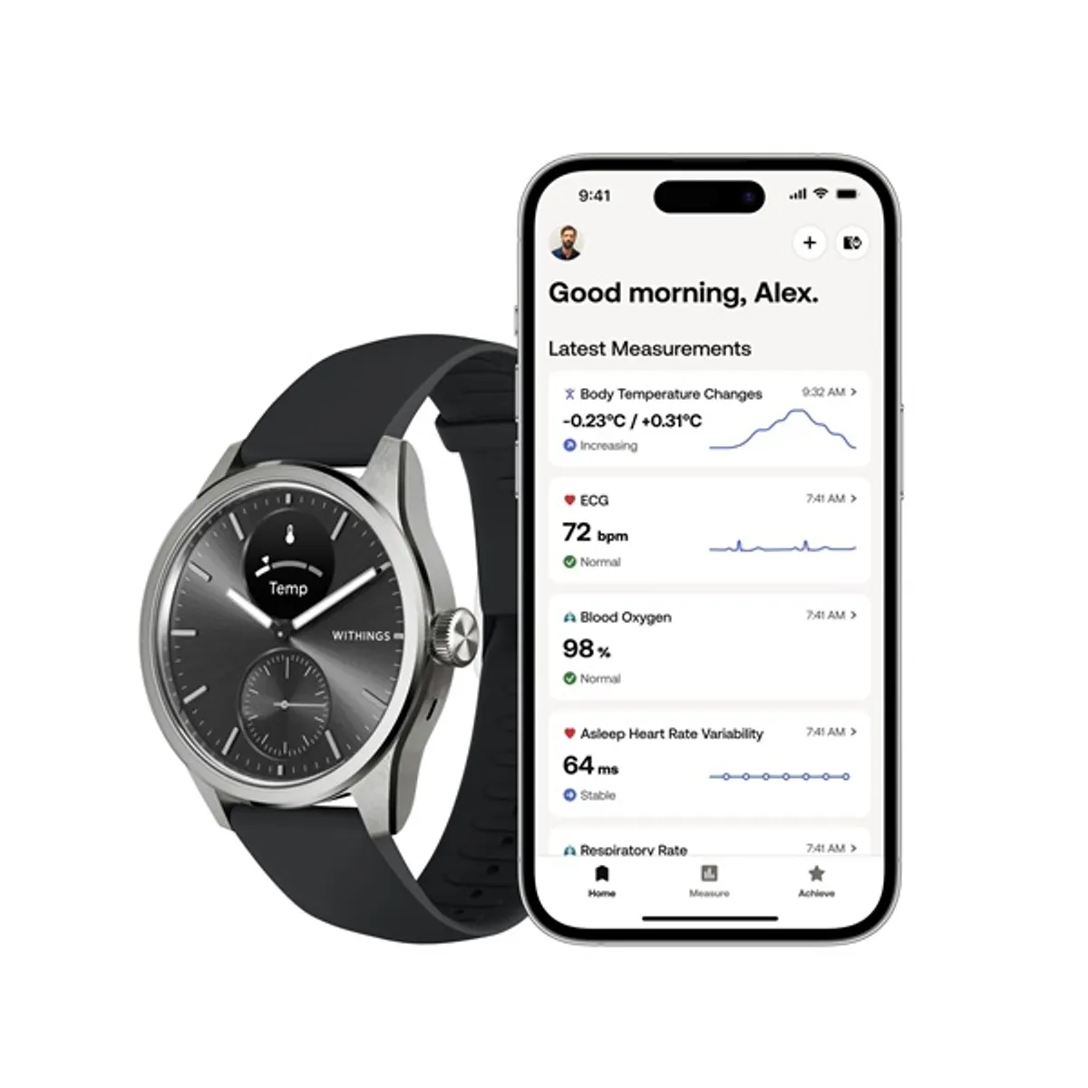 Withings HWA10-model 4 ScanWatch 2 42mm fekete okosóra #2