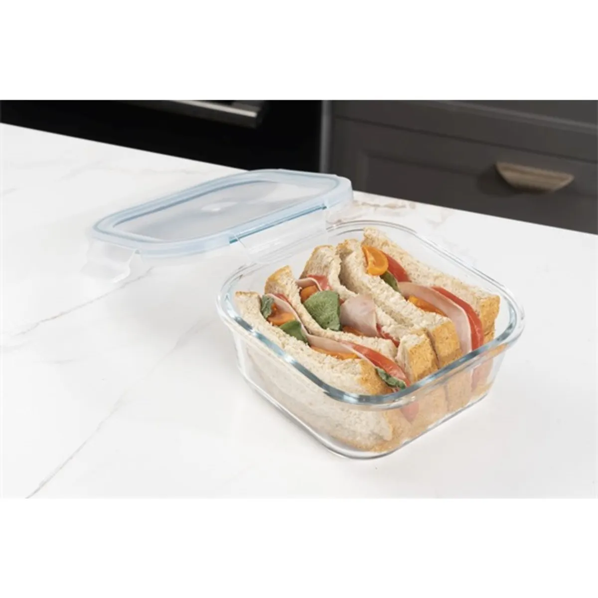 TOO KT-87 üveg 800 ml-es hőálló négyzet alakú ételtároló csatolható műanyag tetővel #1