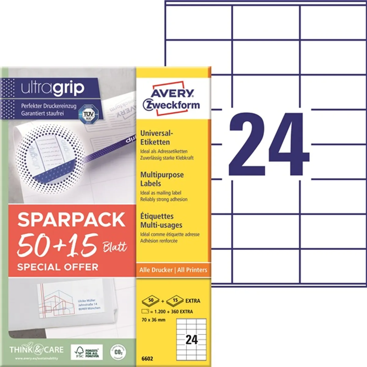 Avery 6602 70x36 mm univerzális 50+15 lap 1560 db-os etikett #1