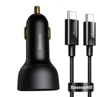 Baseus Superme Digital Display PPS 100W USB Type-A + USB Type-C fekete autós gyorstöltő + 100W 1m Type-C kábel #1