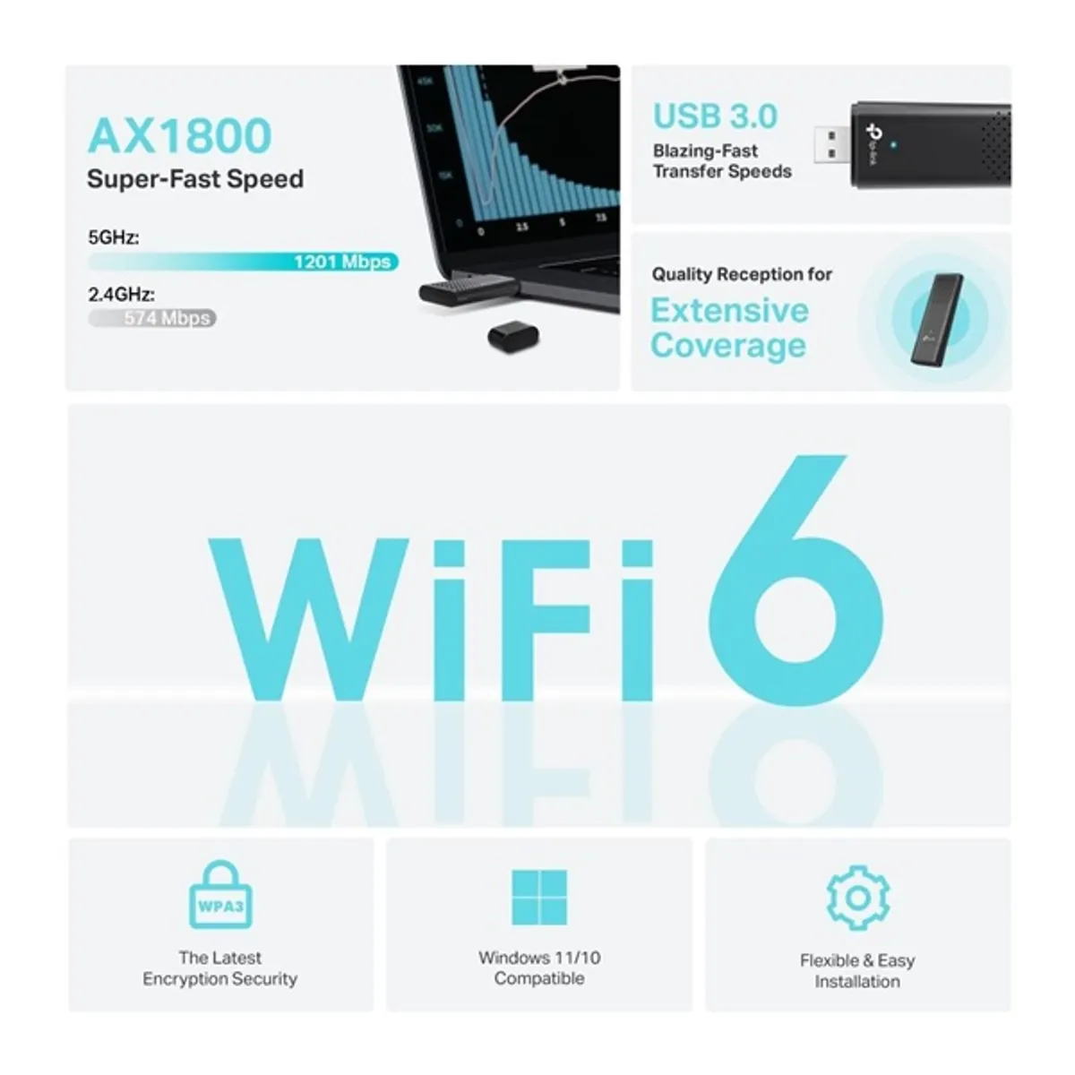 TP-Link Archer TX20U AX1800 kétsávos vezeték nélküli Wi-Fi 6 fekete USB adapter #3