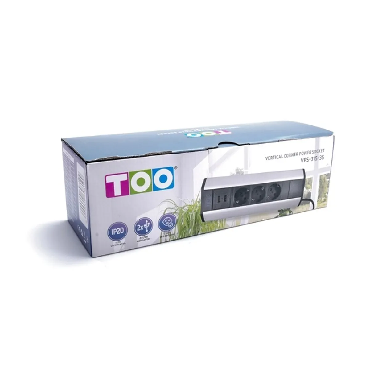 TOO VPS-315-3S IP20, 3x 2P+F, 2x USB-A, ezüst asztalra rögzíthető elosztó #5