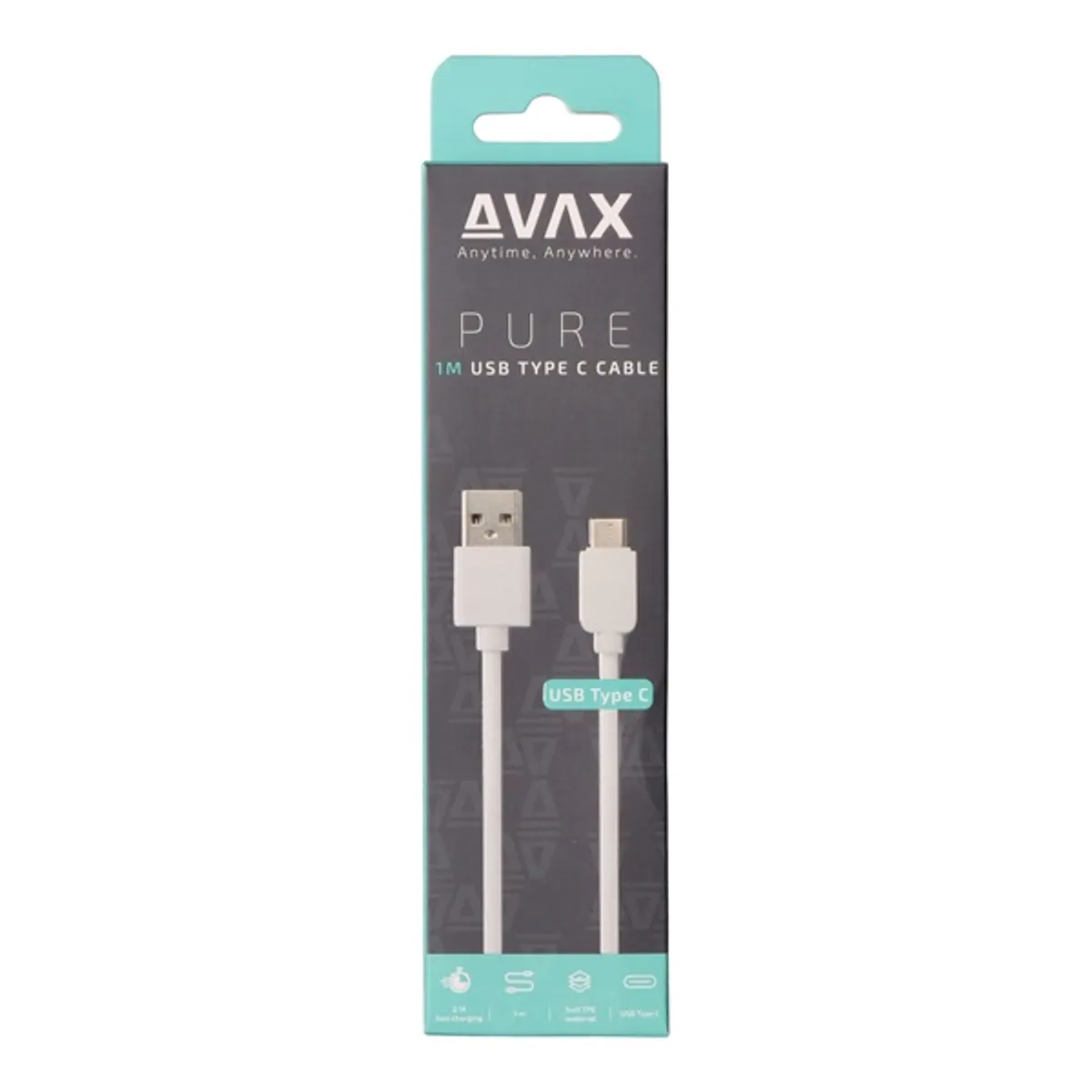 AVAX CB103W PURE 1m 2,1A USB A-Type-C fehér adat- és töltőkábel #3