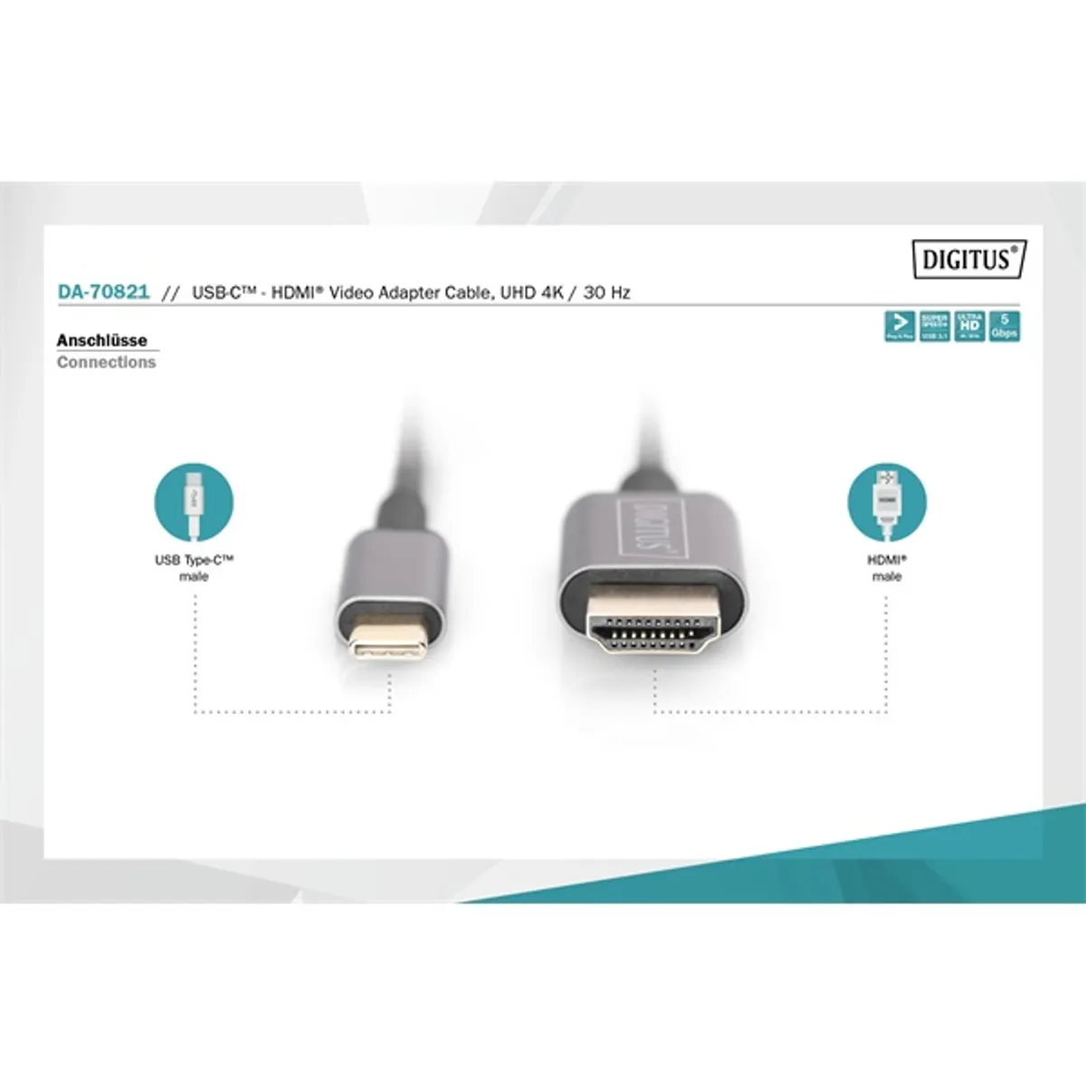 DIGITUS DA-70821 USB C - HDMI A 1,8m szürke video átalakító kábel #6