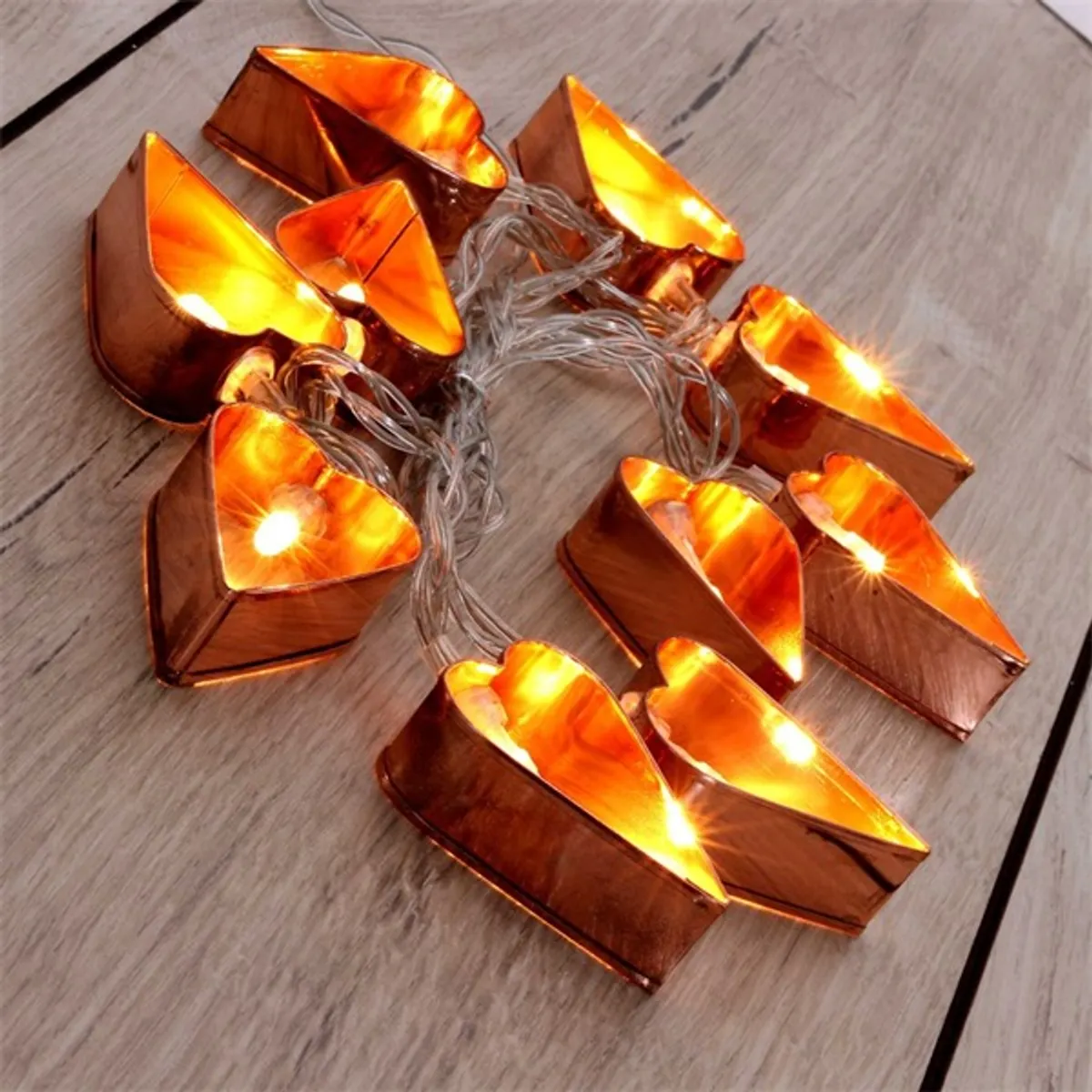 Szív alakú fém/2m/meleg fehér/10db LED-es/3xAA elemes fényfüzér, fénydekoráció #5