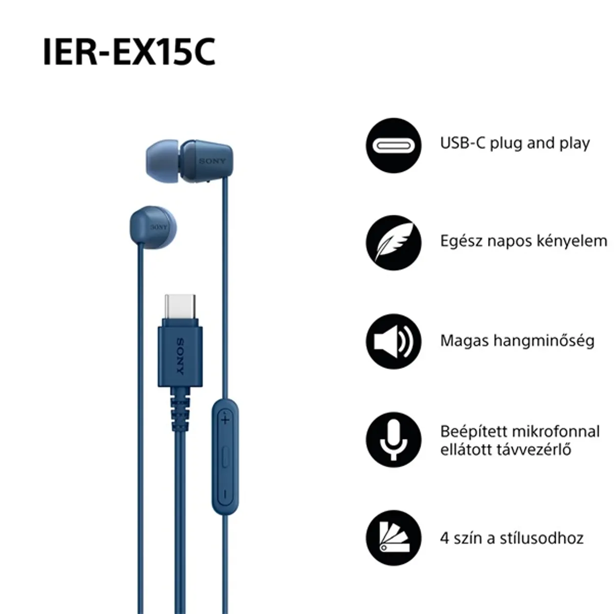 Sony IEREX15CL.CE7 USB Type-C vezetékes mikrofonos kék fülhallgató #2