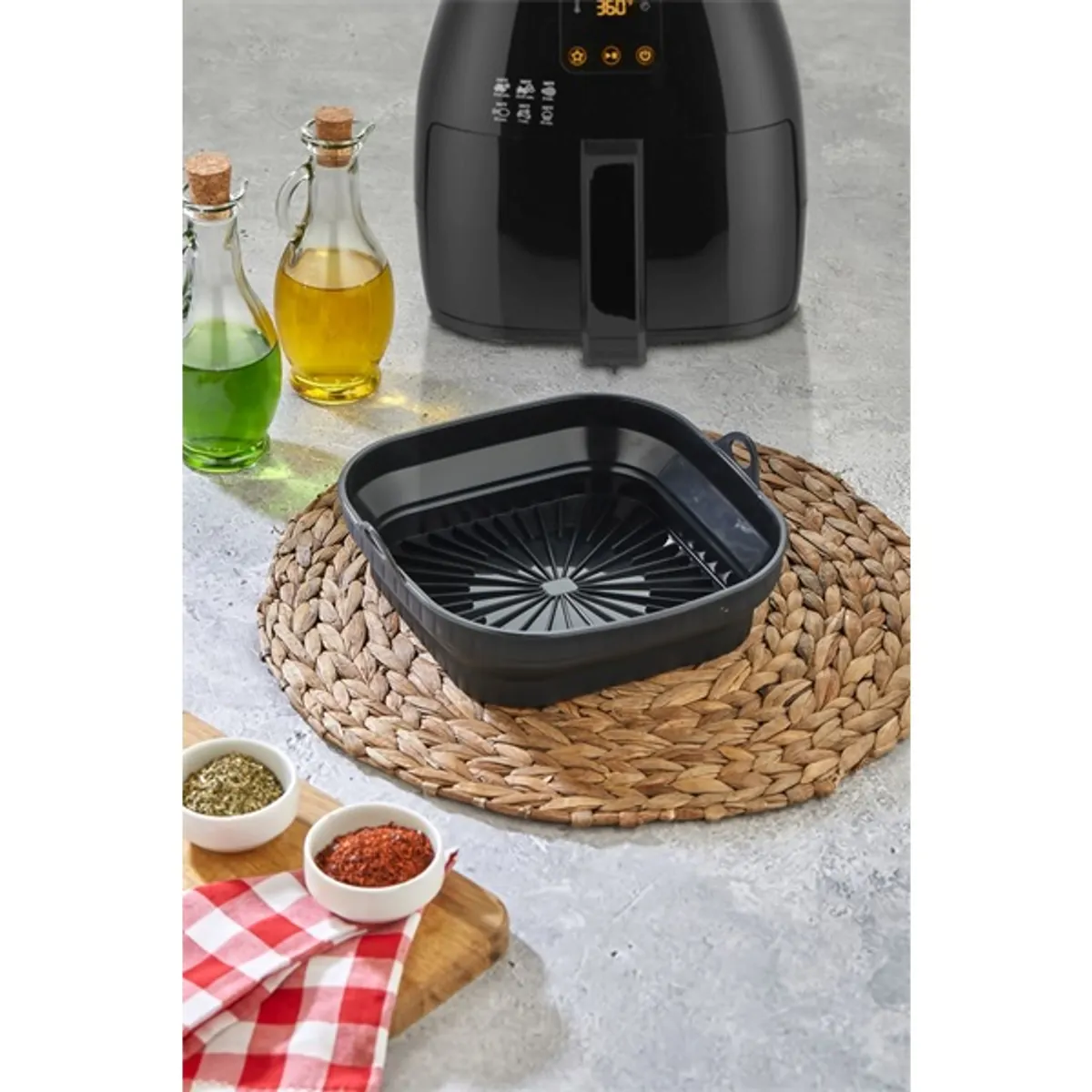 TOO összecsukható négyzetes szilikon forma forrólevegős sütőhöz (air fryer) 21cm*21cm, szürke, fekete vagy piros SL-3251 #4