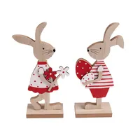 IRIS dekor fa nyúl fiú/lány álló piros/fehér 2 szortiment 9x18cm #1