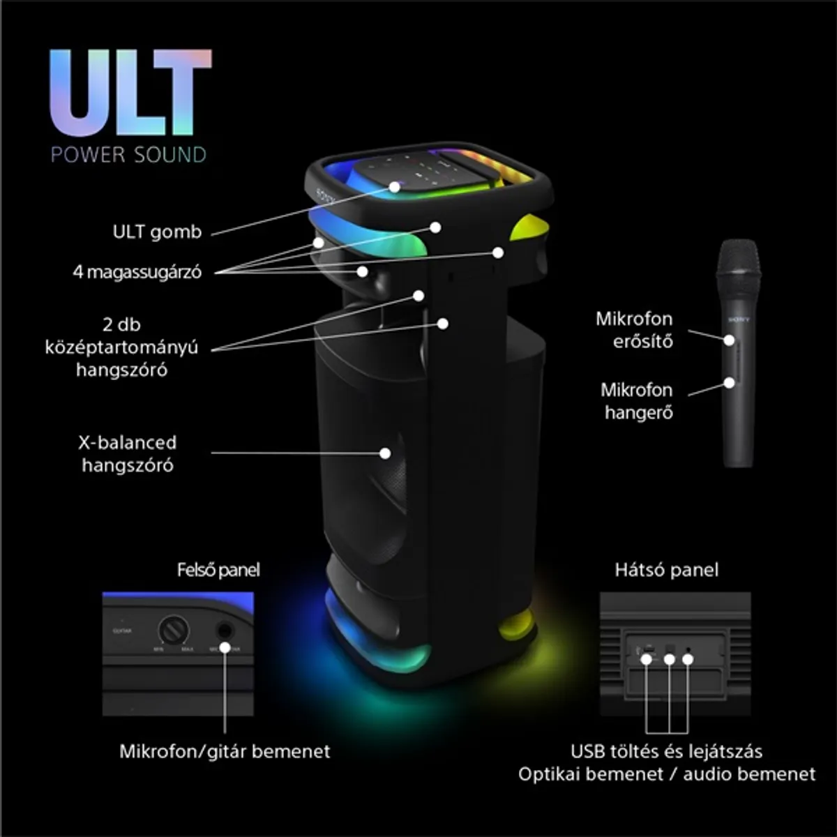 Sony SRSULT1000.CEL ULT TOWER 10 Ultimate Bluetooth party hangszóró vezeték nélküli mikrofonnal #8