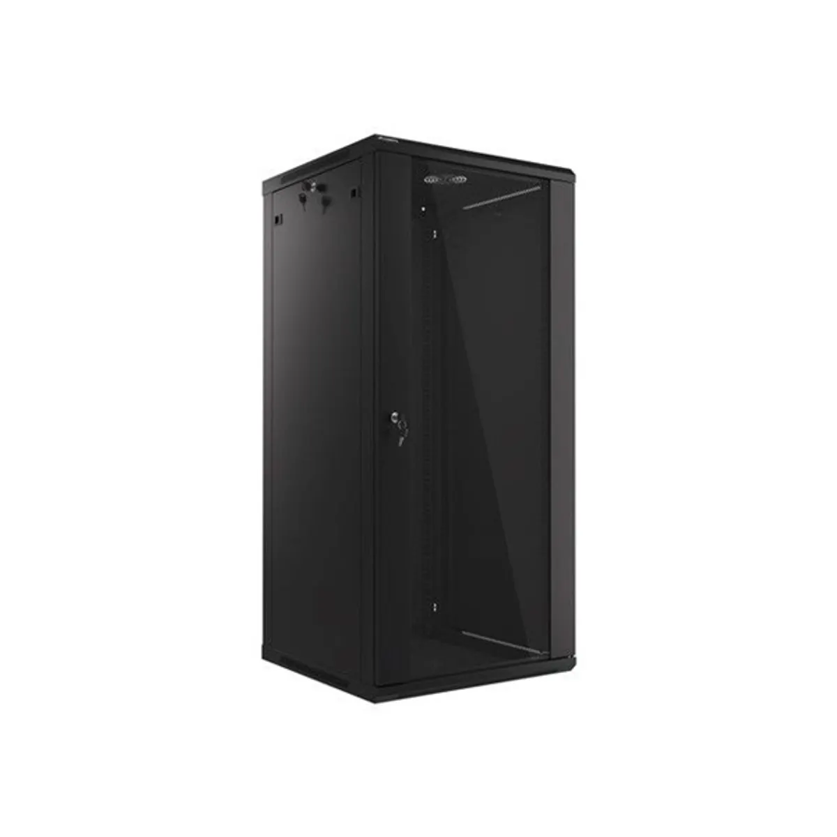 Lanberg WF01-6627-10B 19" 27U SZÉL:600mm MÉLY:600mm MAG:1307mm lapraszerelt üvegajtós fekete fali rack szekrény #2