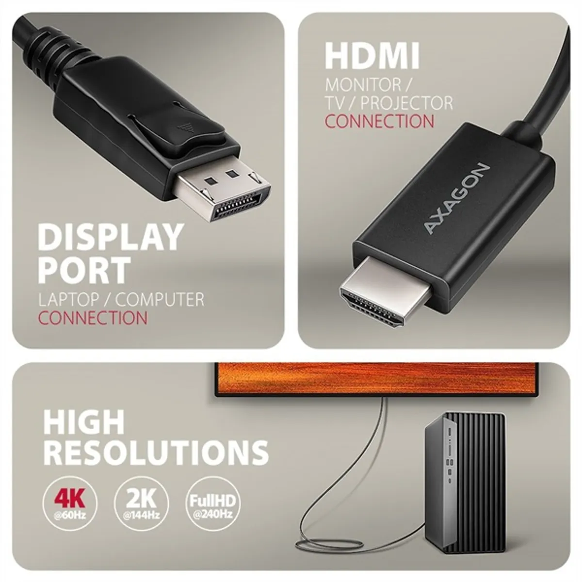 Axagon RVD-HI20C2 1,8m 4K/60Hz DisplayPort - HDMI 2.0 kábel #2