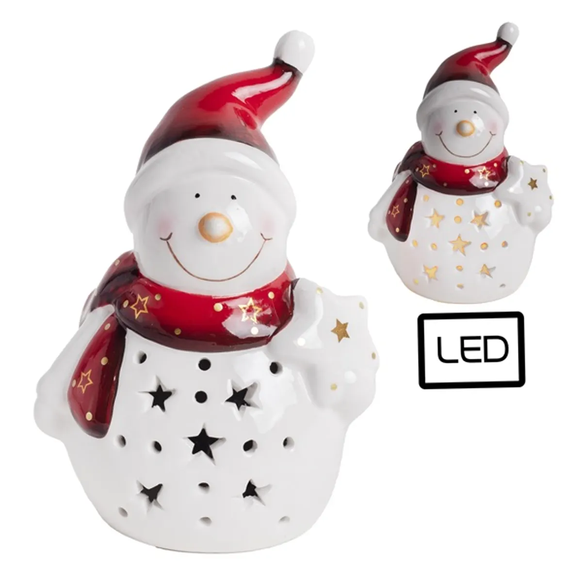 IRIS porcelán piros/fehér hóember, ledes #1