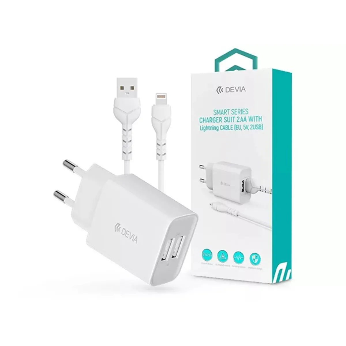 Devia ST361395 5V/2.4A Smart 2xUSB Hálózati töltő adapter + 1 m Lightning kábel #1