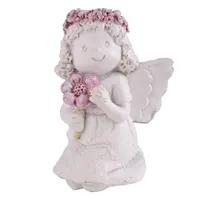 IRIS dekor műgyanta angyal áll+virág koszorú fehér 9,8cm