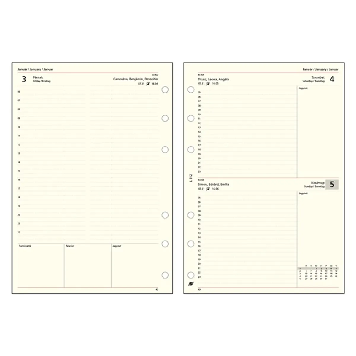 Kalendart Saturnus L312 napi beosztású gyűrűs betétlap csomag #1