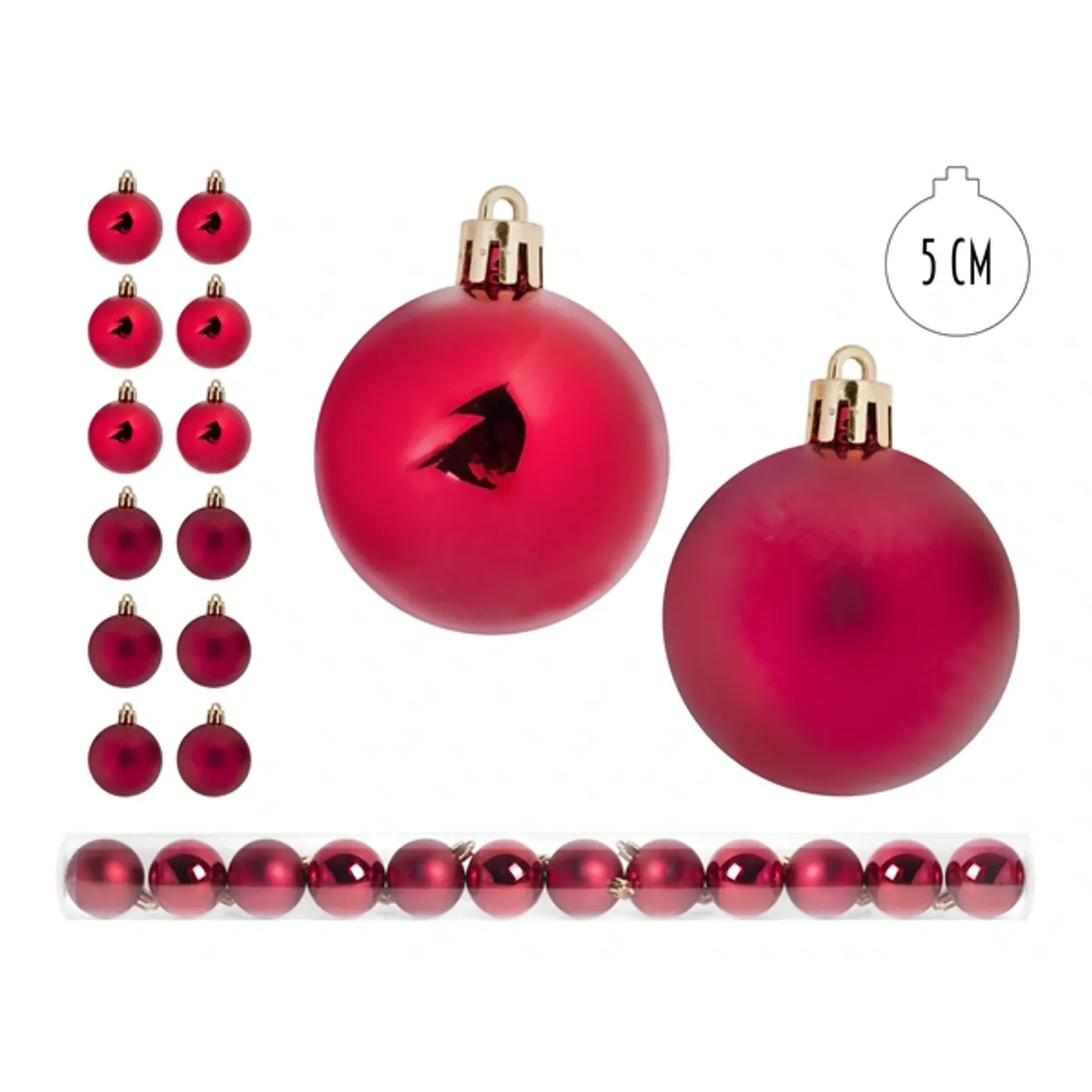 IRIS karácsonyi dísz gömb, szettben, pvc dobozban, 12 darabos, piros 5 cm #1