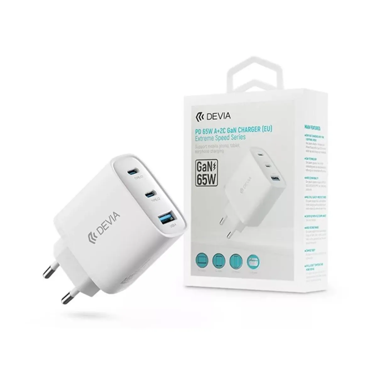 Devia ST111615 Extreme Speed Series 65W 2xUSB C/USB fehér hálózati adapter #1