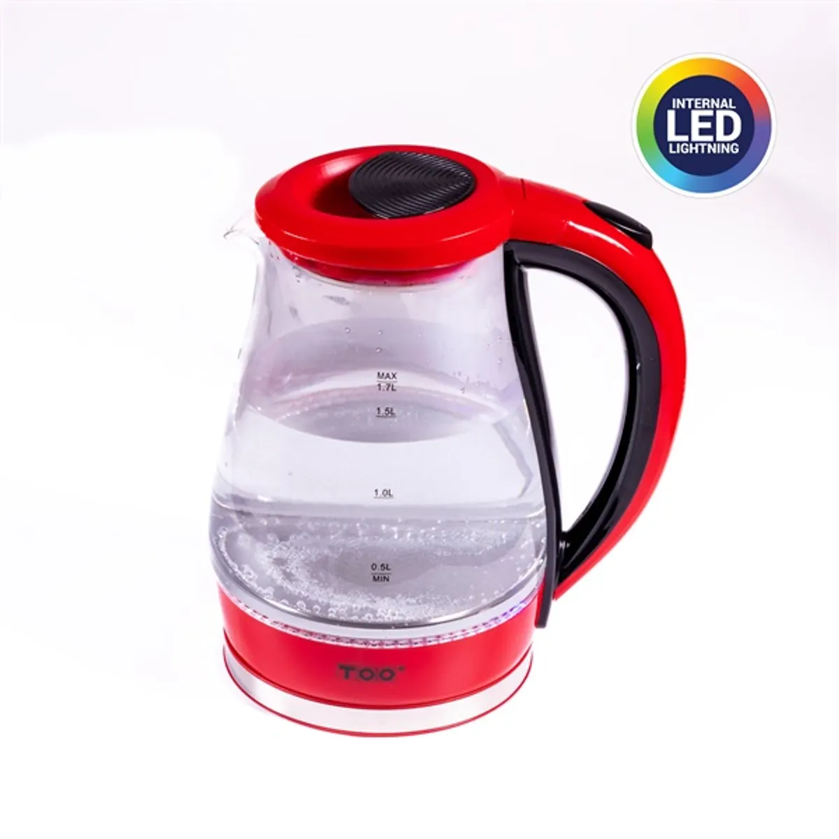 TOO KE-820 1,7L-es piros prémium üveg vízforraló #1