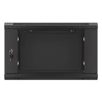 Lanberg WF01-6606-10B 19" 6U SZÉL:600mm MÉLY:600mm MAG:379mm lapraszerelt üvegajtós fekete fali rack szekrény