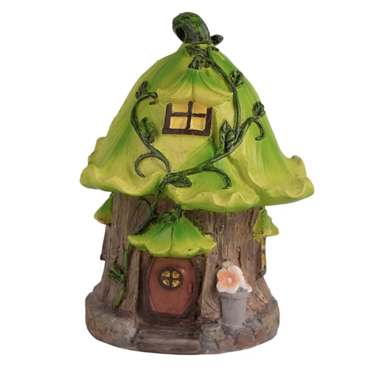 IRIS dekor műgyanta házikó fa+levél zöld/barna 16cm #1